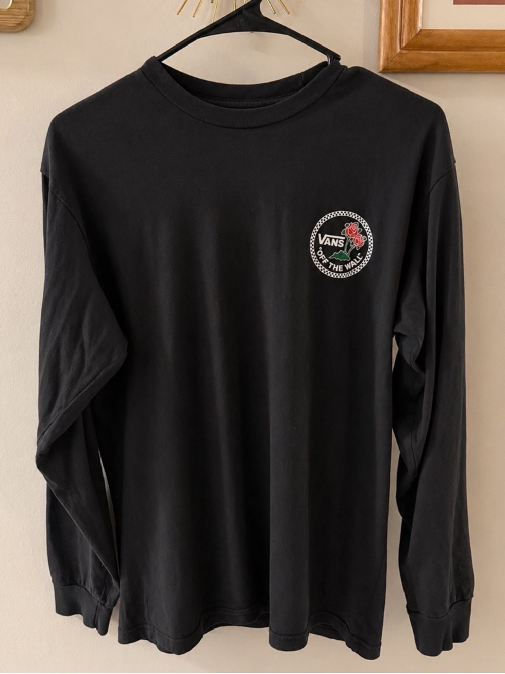 Vans Black Long Sleeve Tee with Rose Logo